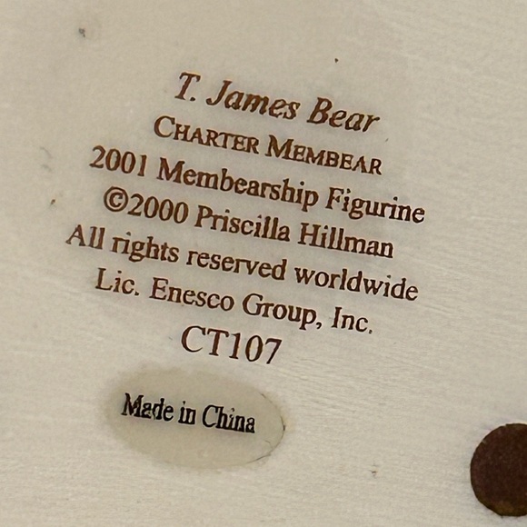 Cherished Teddies Club T James Bear Charter Membear 2001 CT107 Membership Figure - Picture 5 of 6